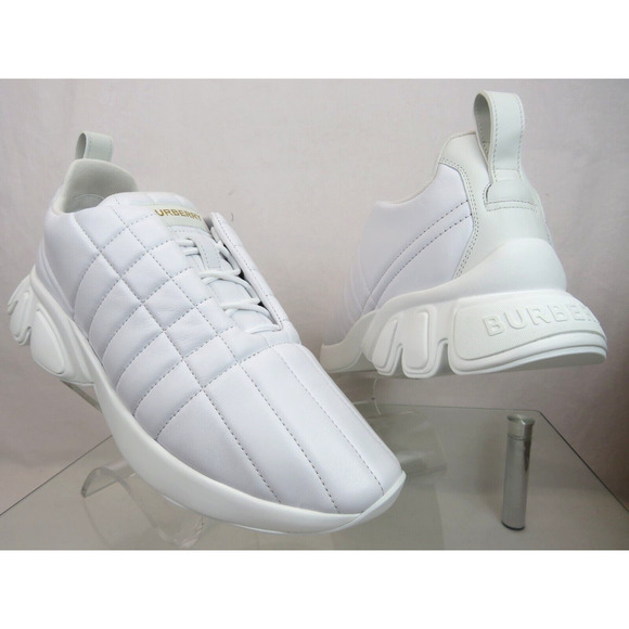 $850 BURBERRY AXBURTON WHITE CHECK QUILTED LEATHER LOGO SNEAKERS 9 US 42 ITALY - Picture 8 of 15